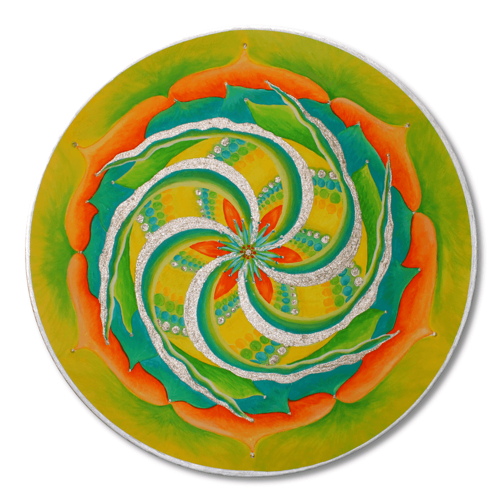 Mandala rot gelb grün silber Frontalbild Art 193